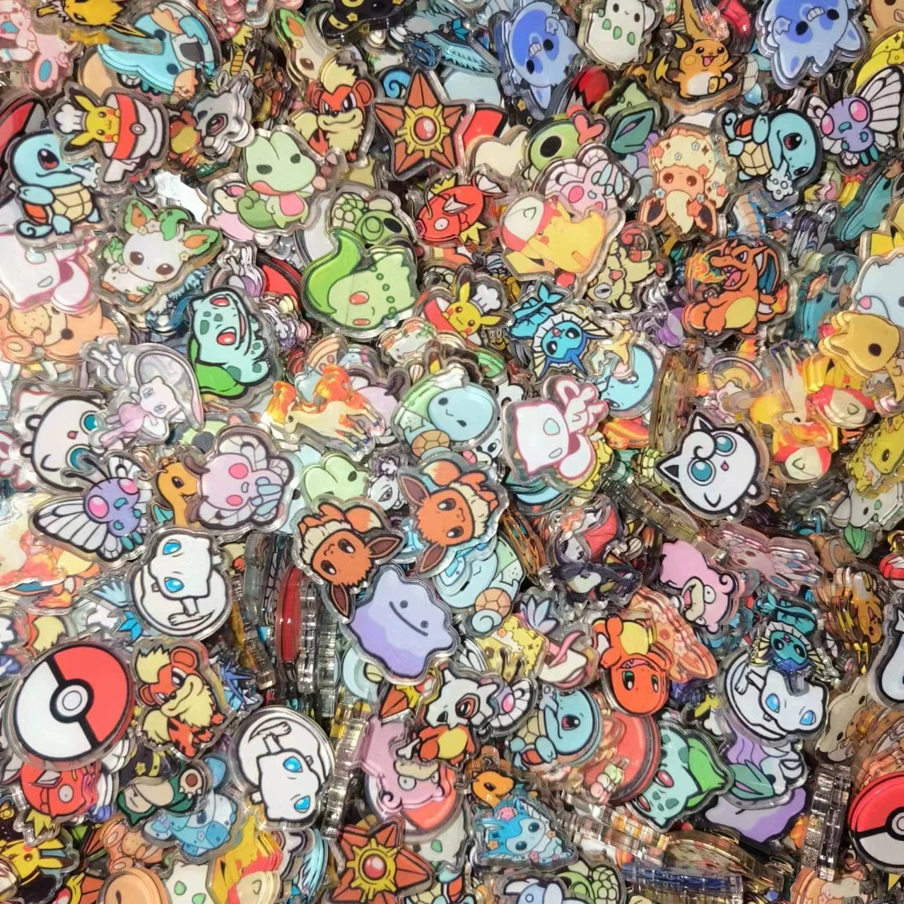50PCS 3 Types Pocket Monsters Anime Image Kawaii Double-Decker Acrylic Sheet Collection Cartoon Periphery DIY Phone Case Gift