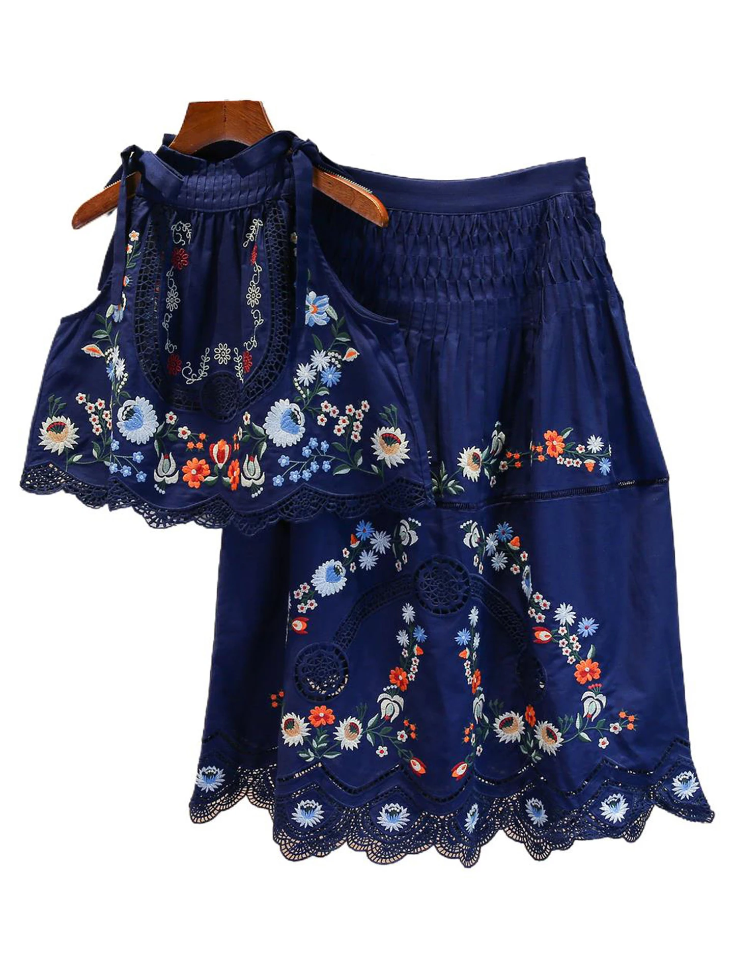 High-End Autumn Floral Embroidery Vest Strap Top + Long Skirt Set Women's Faion Ensemble ort Sve Square Collar Casual ...