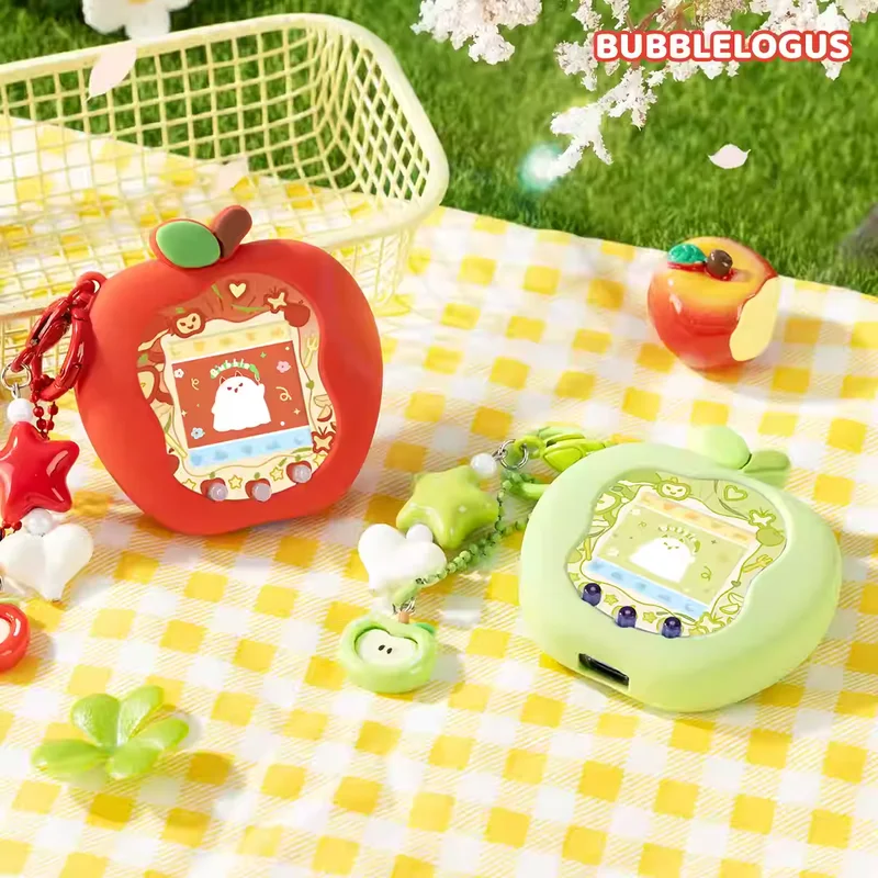 حافظة حماية من السيليكون من Tamagotchi Uni Smart Uni Pet Machine باللون الأخضر والأحمر Apple Uni مع أوراق لوحة وسلاسل المفاتيح وهدايا عيد الميلاد
