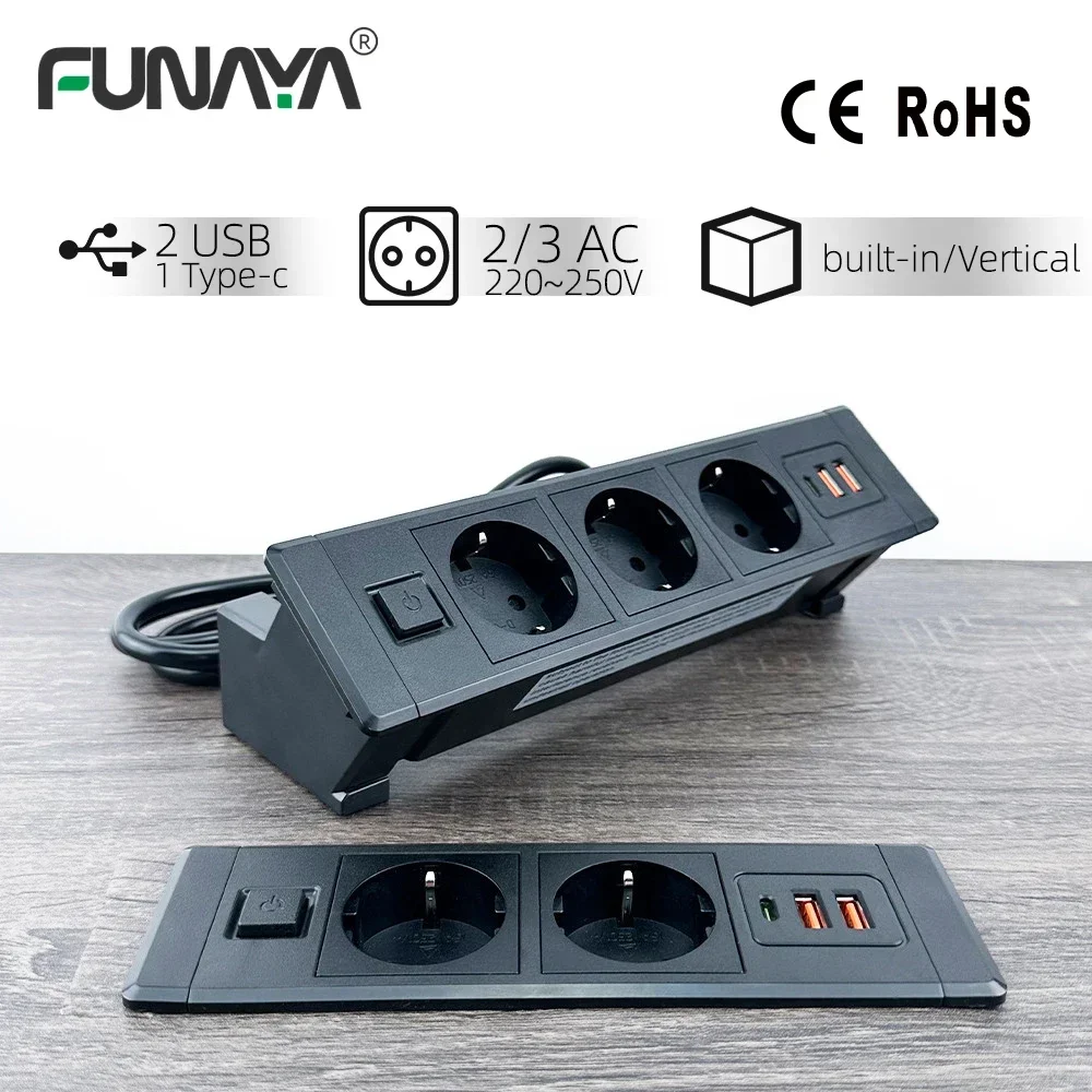 Built-in Desktop Hidden Socket EU KR Concealed Sockets with USB Type-c Power Surface Electric AC Vertical Outlets for Furniture