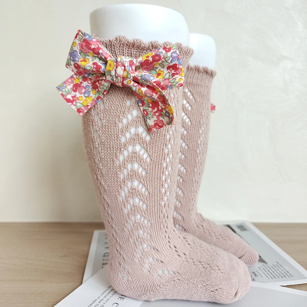 New Summer Children Socks For Girls Knitted Cotton Baby Long Tube Sock Knee High Toddler Princess Socks Flower Bows Infant Sock