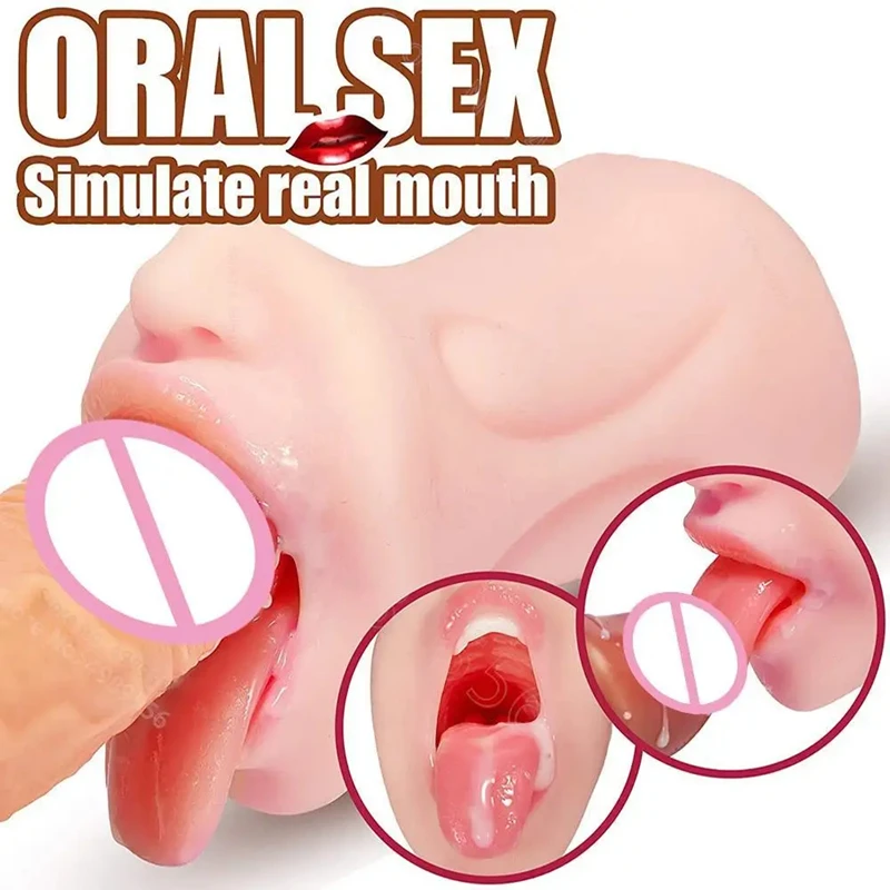 Blowjob Artificial Vaginal for Men Sucking Penis 2 in 1 Rubber Vagina Pocket Pussy Simulate Real Oral Sex Love Mouth Anal Anus