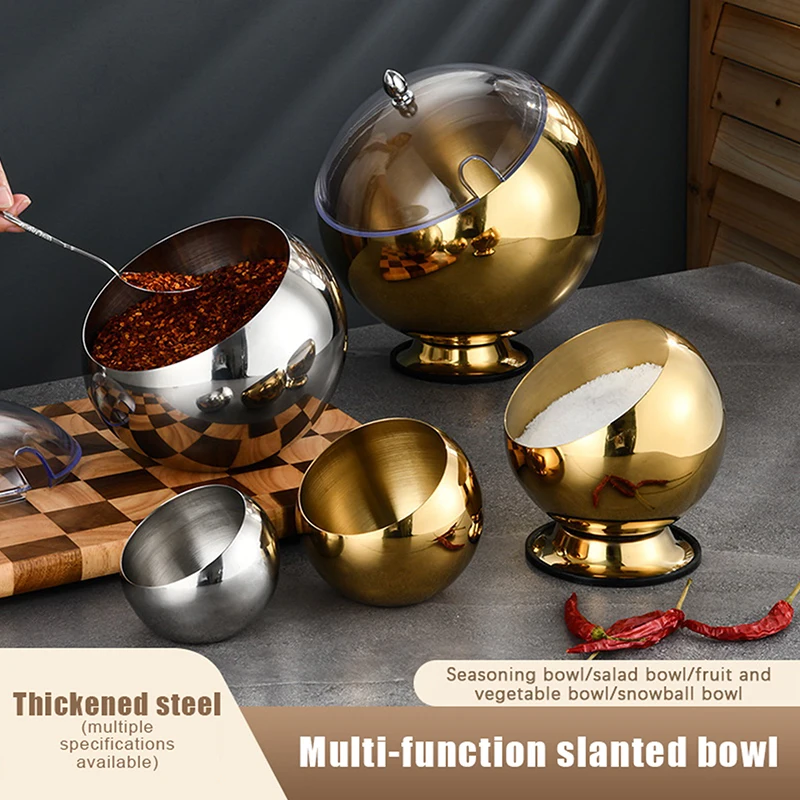 Cuenco para salsa de boca oblicua de acero inoxidable con tapa, olla caliente, cesta de condimentos para Buffet, recipiente para platos, recipiente para ensalada, cuenco esférico