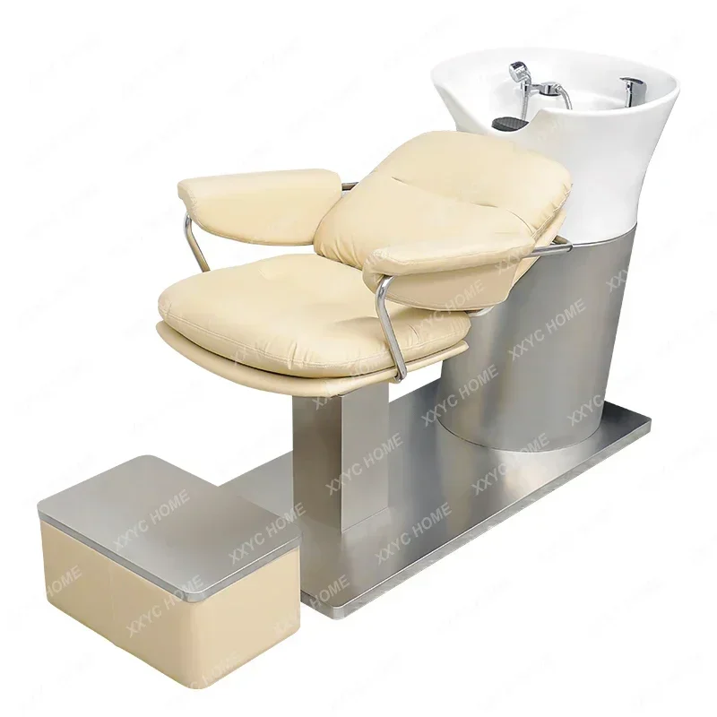 

Простая парикмахерская полуотводящая промывочная кровать из нержавеющей стали, высококачественная парикмахерская, кровать для шампуня, керамическая раковина