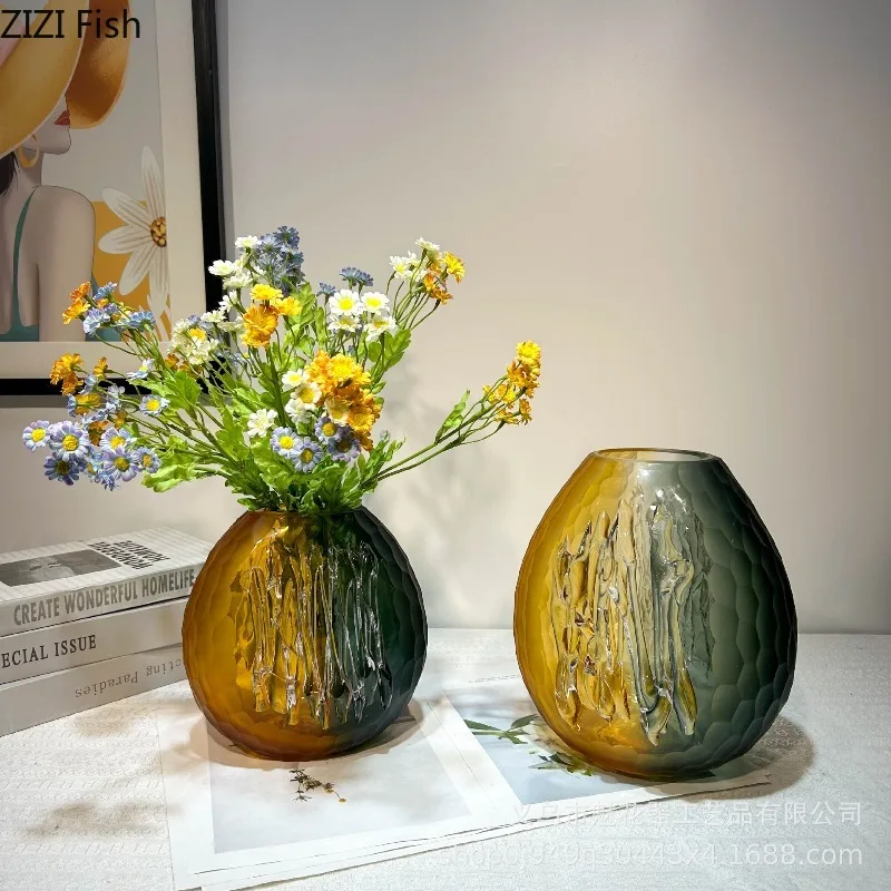 Color Blocked Glass Vase Ornament Hydroponic Vases Flower Arrangement Flowers Vessel Dried Flower Vase Decorative Vases Crafts