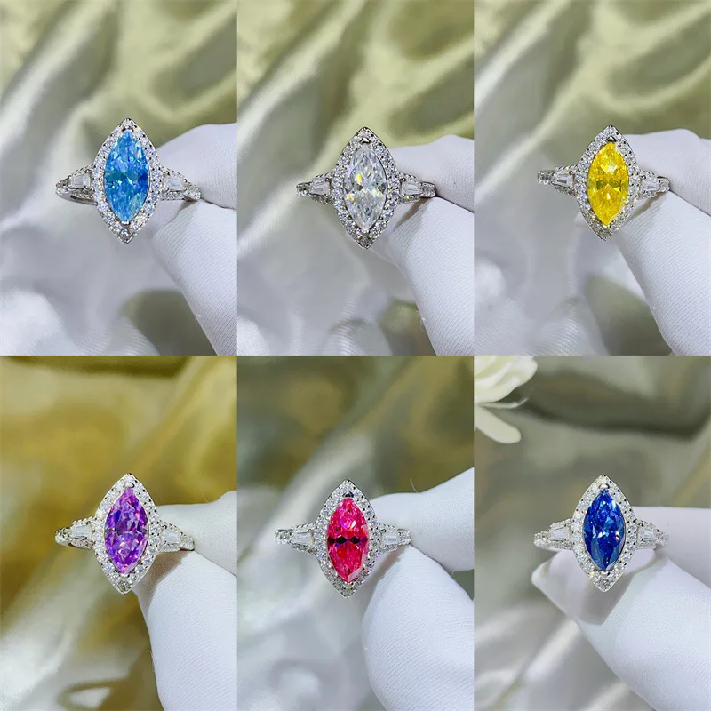 

Изысканное кольцо с цветными бриллиантами маркизы для женщин, 2 карата, муассанит, платина PT950 | Прочная конструкция, устойчивая и предотвращающая расшатывание.