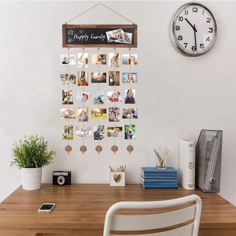 New Wooden Hanging Photo Clips DIY Assembly Decorative Wall Photo Holders Double-Sided Picture Frame Display Board Home