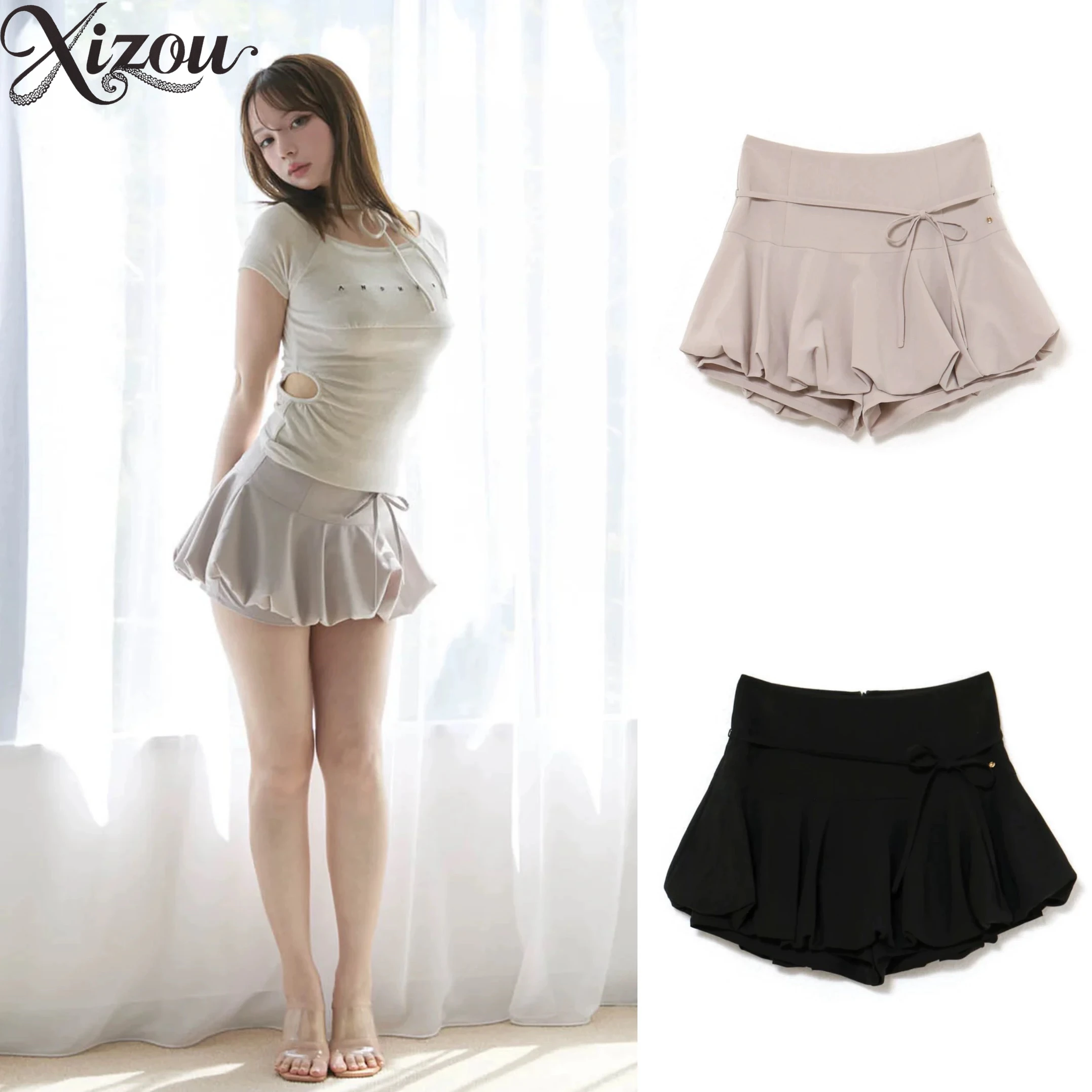 

2025 Japanese Style Sweet Girlish Bow Strap Ladies High Waist Skirt Fashion Cute Casual Summer Shorts Skirts for Women