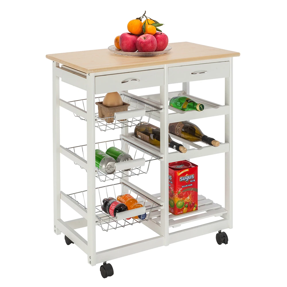 Rolling Kitchen Island Cart Multi-Tier Storage Trolley with Drawers and Baskets