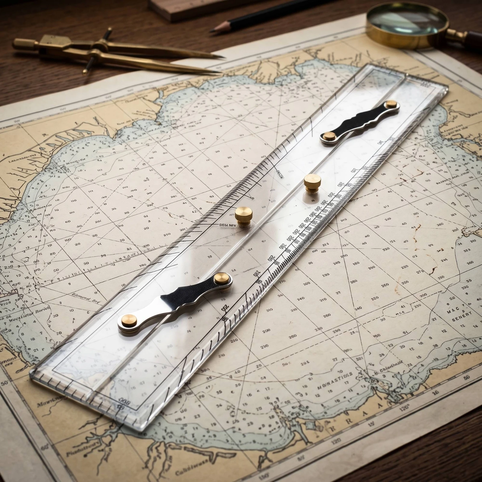 Navigation Parallel Ruler Anti-Slip Parallel Ruler with Brass Links Drafting Tool Sturdy Stable for Navigators, Chart Plotting