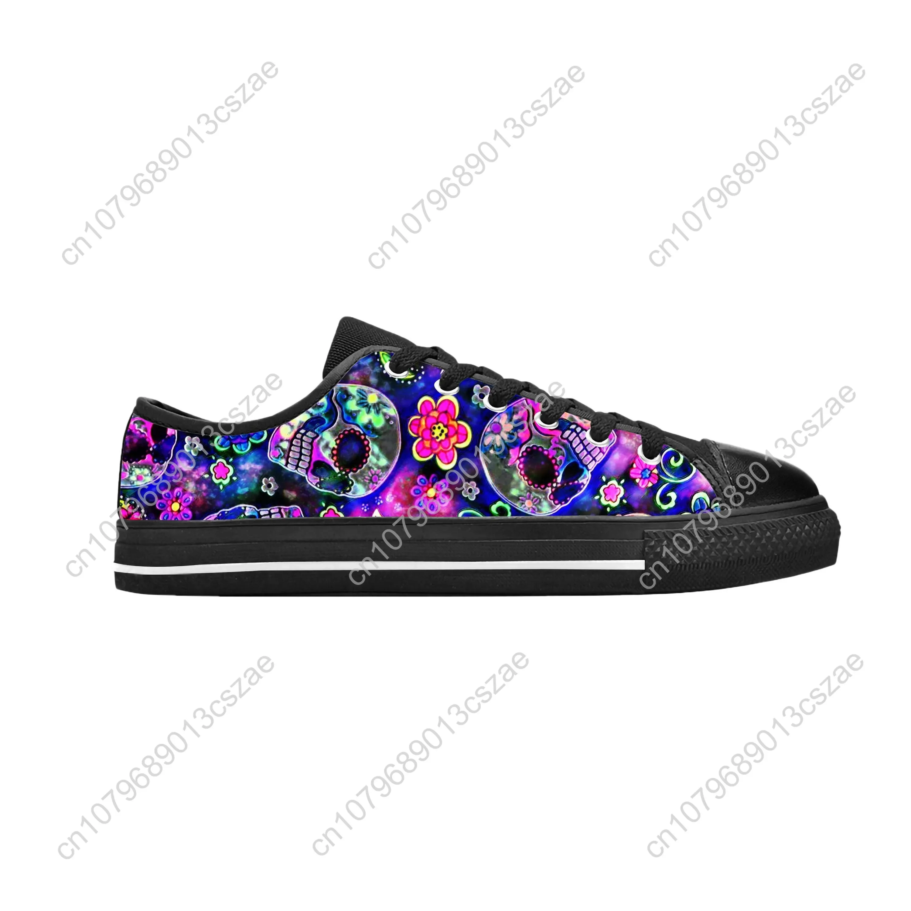 Sugar Skull Paisley Skeleton Goth Gothic Horror Casual Cloth Shoes Low Top Comfortable Breathable 3D Print Men Women Sneakers