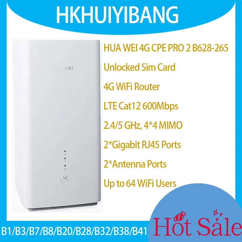 

HUA WEI 4G Router 2 Prime B628-265 Dual Band WiFi CPE LTE Cat12 600Mbps 4x4 MIMO 4G Sim Card Wireless Modem