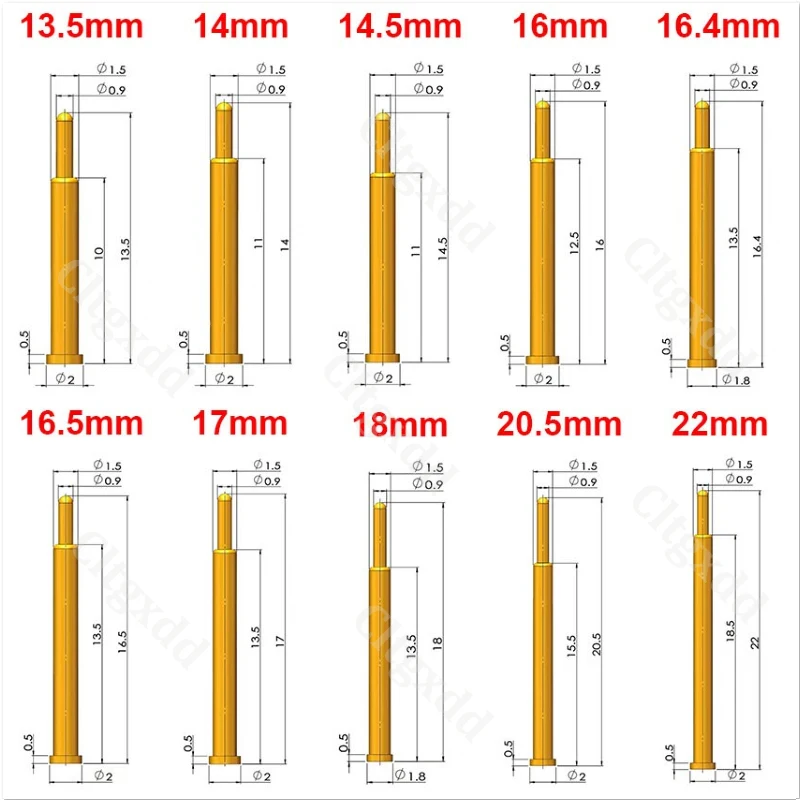 5 Stück Pogo-Pin-Steckverbinder, Pogopin-Batterie-Federkontakt, SMT-Pin, PCB14 14,5 16 16,4 16,5 17 18 20,5 22 mm, Test-Federkontakt – Detail 7