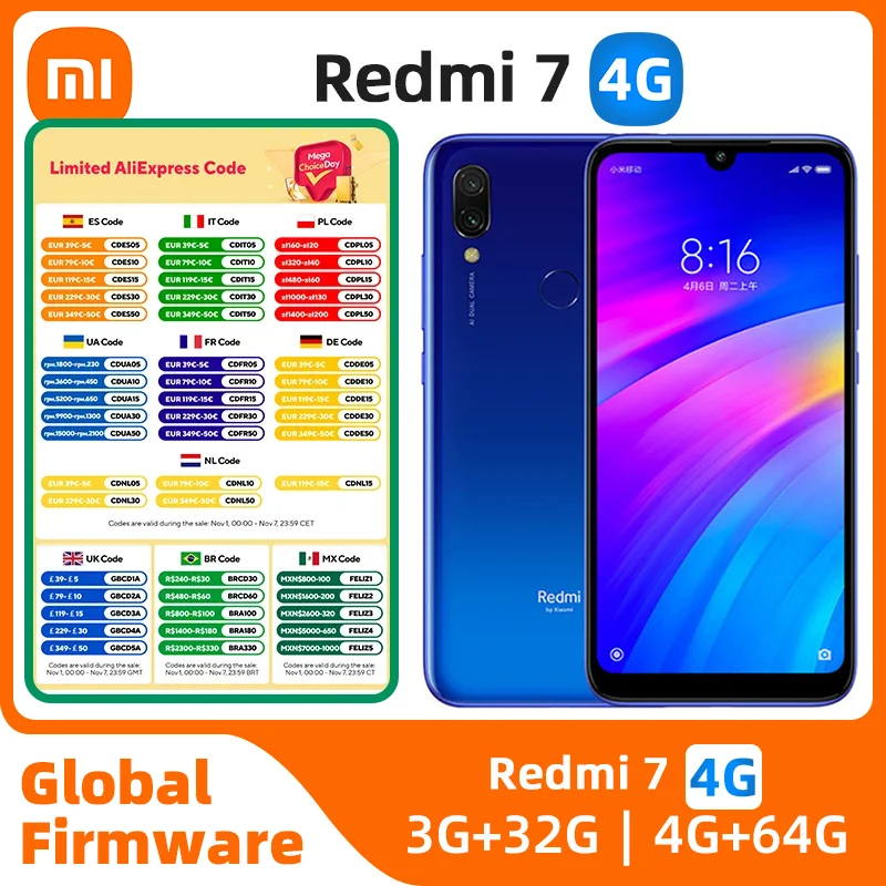 

xiaomi Redmi 7 Android 4G Unlocked 6.26 inch 4GB RAM 64GB ROM All Colours in Good Condition Original Cell phone