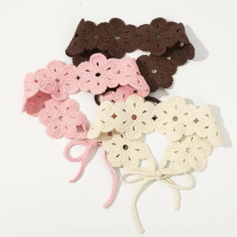 Elegantes französisches Strick-Stirnband im Retro-Landhausstil, gehäkeltes Blumen-Haarband, böhmischer pastoraler Haarschleier für Frauen und Kinder – Detail 2