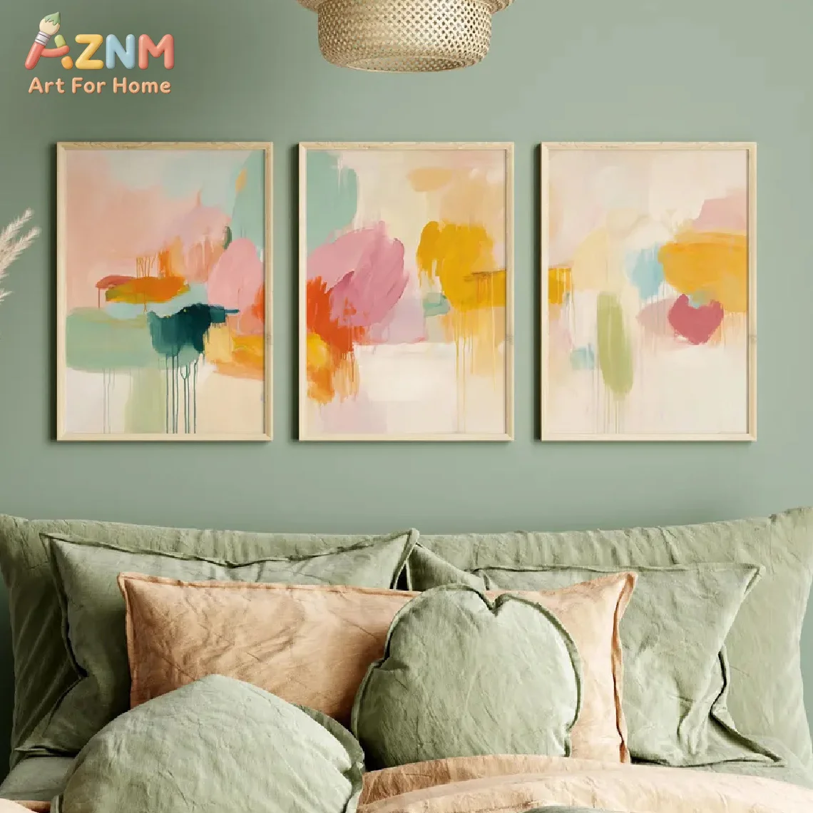 AZNM Boho Pastel Color Abstract Drip Brush Stroke Canvas Wall Art, Modern Colorful Watercolor Block Print Poster, Unframed Singl