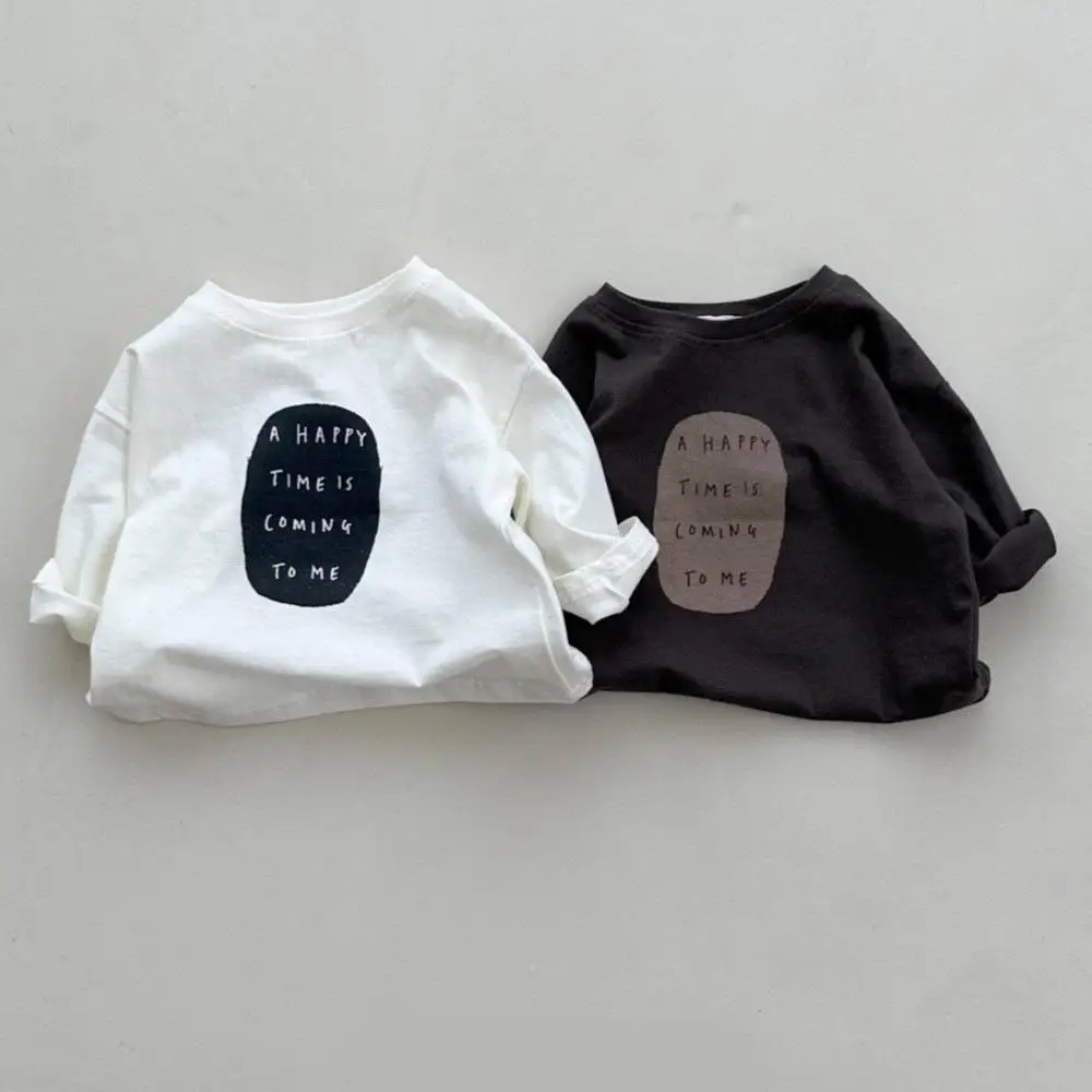 

2025 Autumn New Boys Girls Long Sleeve T Shirts Cute Letter Print Children Cotton Tops Baby Casual T Shirts Kids Loose Tees