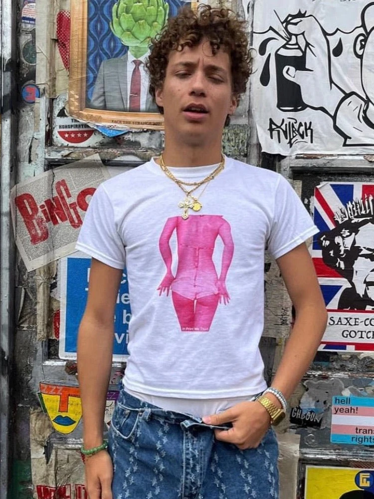 

High Street Portrait Spicy Girl Print Y2K Short Sleeve Design Hip Hop Rock T-shirt Spicy Girl Bottom Shirt Beauty Kawaii Gothic