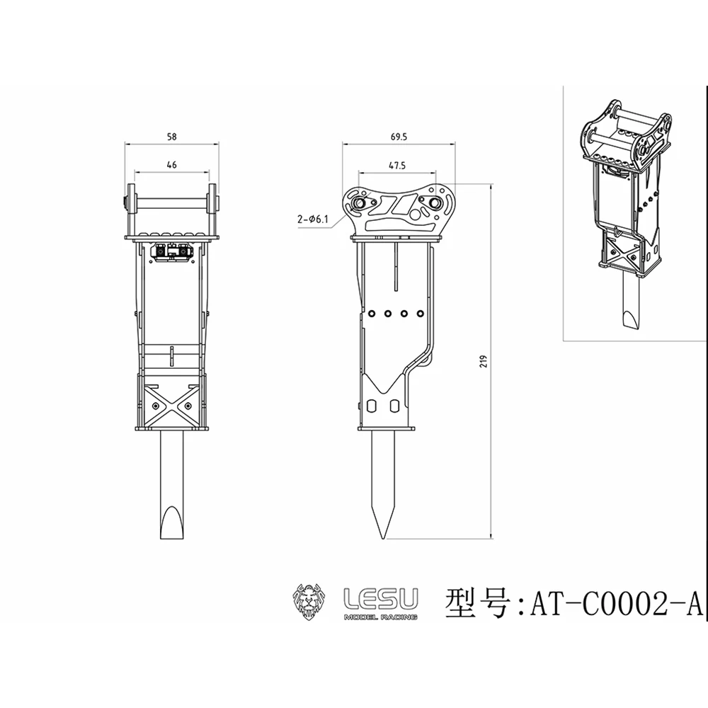 LESU 1/14 Hydraulic Metal Hammer for RC Excavator B0001 374F Shovel Spare Parts Toys for Boy Th22102-Smt3