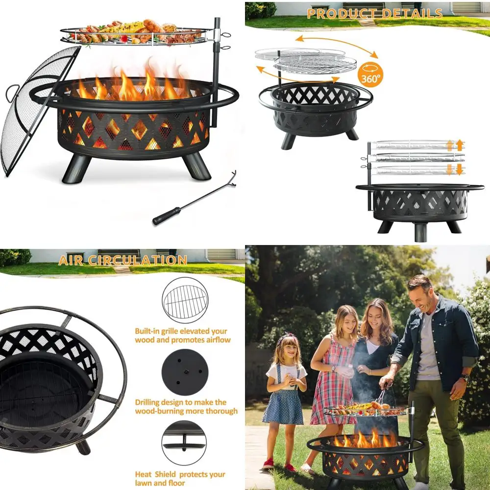 

«наружная 30-дюймовая дровяная пожарная яма со стальным грилем-барбекю для патио и заднего двора»