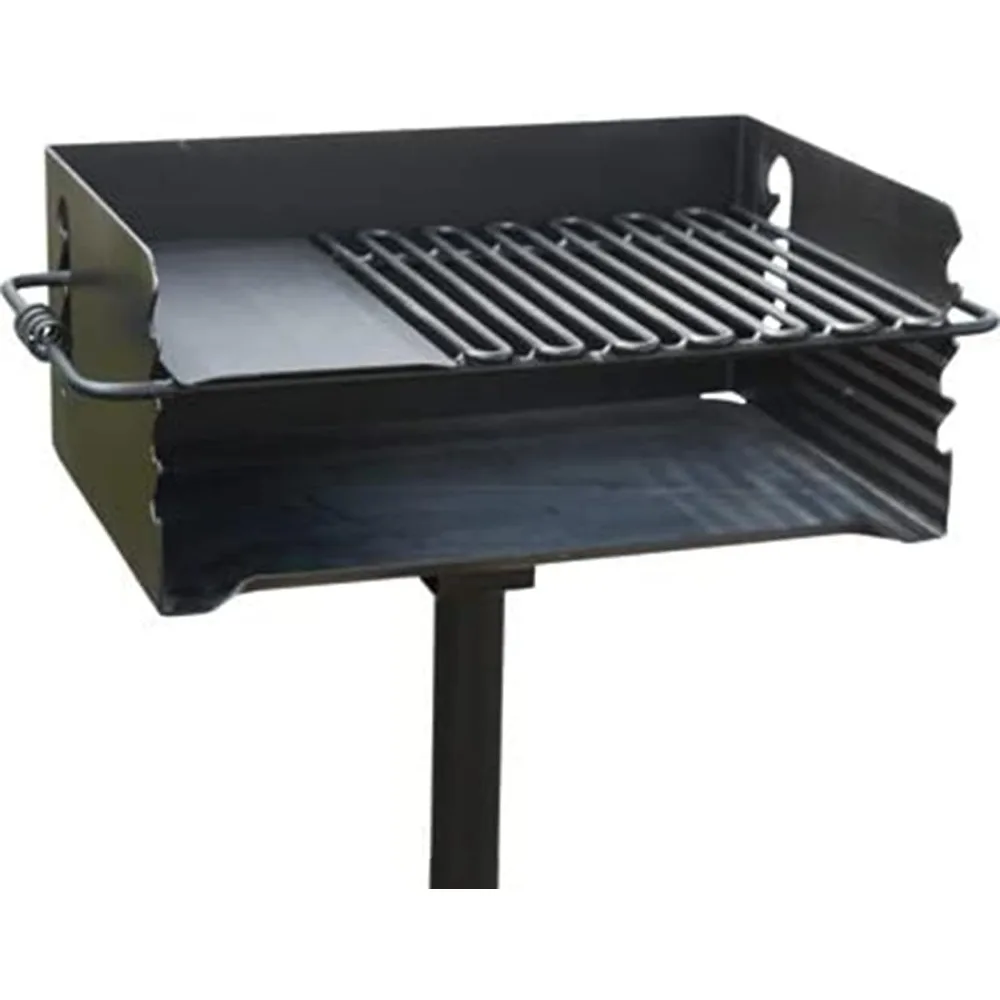 CBP-247 Jumbo Park Style Heavy Duty Steel Outdoor BBQ Charcoal Grill with Cooking Grate and Post for Camping and Backyards