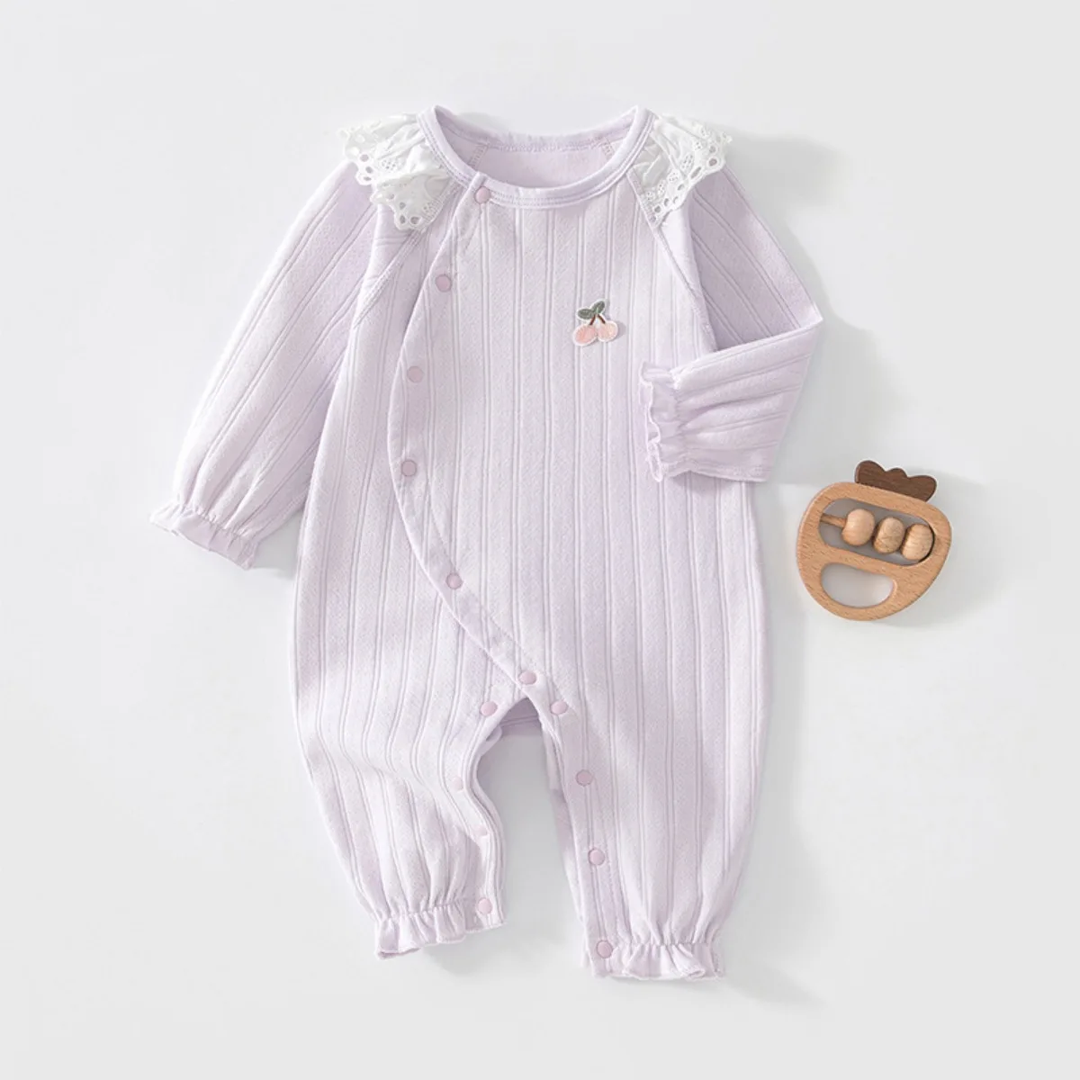 Soft Cotton Newborn Baby Romper with Lace Collar Cute & Snug Fit Long Sleeve Onesie for Infant 0-18M Spring Autumn Daily Wear