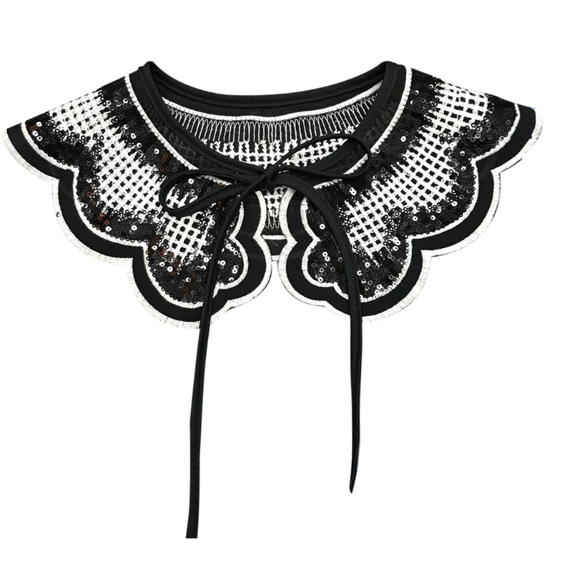 

Detachable Half Shirt False Fake Collar Embroidery Neck Ruff Shawl Dickey Mini Cape Lace-Up Ribbon Necklace Capelet