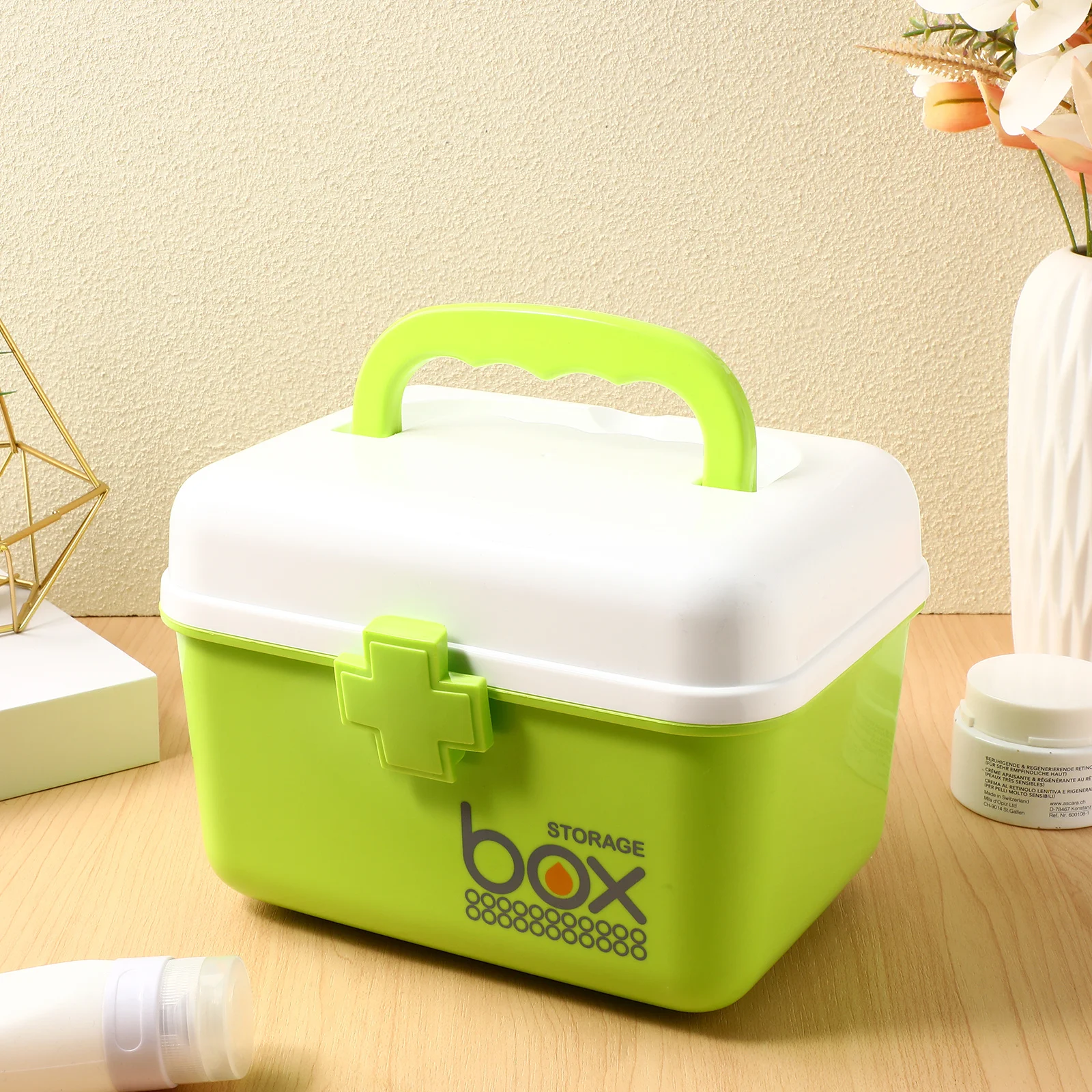 صندوق دواء محمول بطبقة مزدوجة تخزين منزلي أخضر متعدد الإسعافات منظم أدوية بسعة كبيرة #1