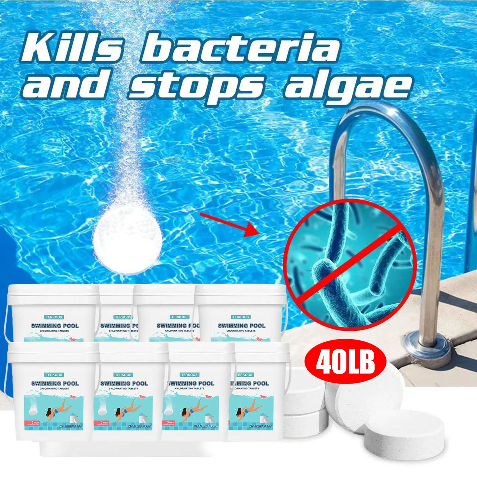 8 Barrel Swimming Pool Cleaning Tablets Pool  Chlorine Tablets for Hot Tub Plunge Pools and Spas Clean Effervescent Pill