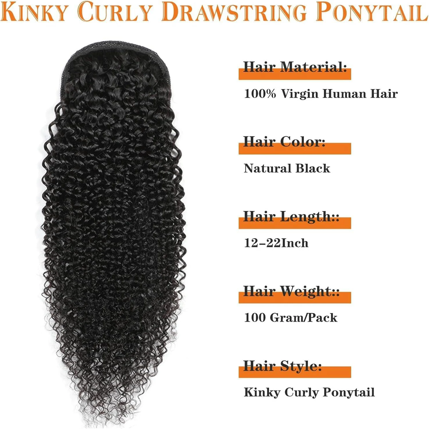 Kinky Curly Ponytail Human Hair Extensions 8-30 Inch Drawstring Ponytail  Human Hair Ponytail Clip in Hair Extensions For Women