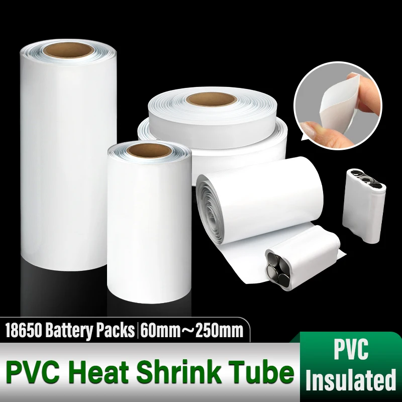 1/3/5M White 18650 PVC Heat Shrink Tube 60mm~250mm Precut PVC Shrinkable Tubing Insulated Lithium Battery Wrap Film Protection
