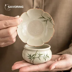 Hand Painted Green Bamboo Tea Infusers Stainer Maker Sieve Cup Ceremony Teapot Cha Accessories Strainers Supplies Diffuser Tool