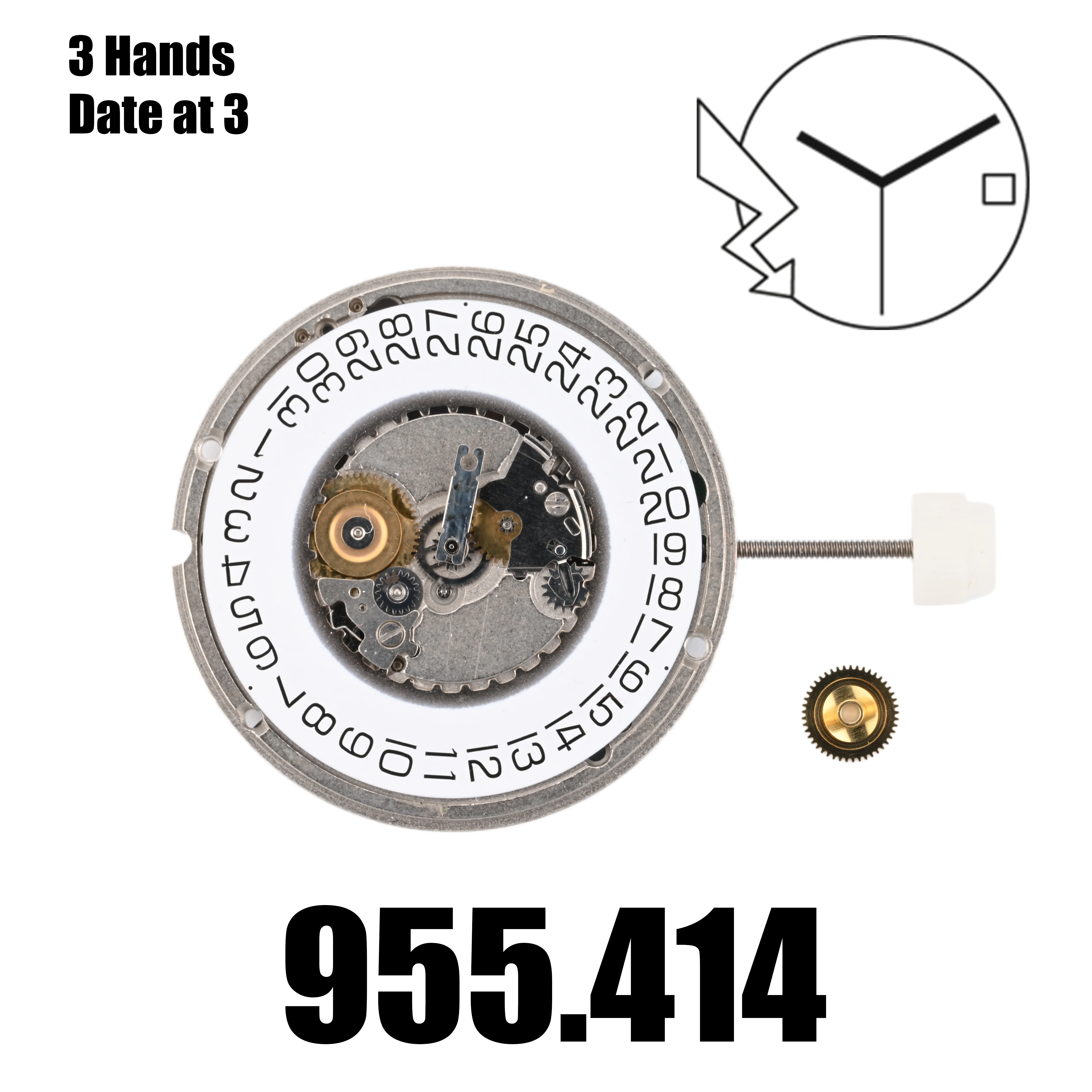 

955.414 Механизм часов 3 стрелки Дата на 3 Сменные кварцевые механизмы для часов ETA 955.414 Кварцевые механизмы Прямая поставка
