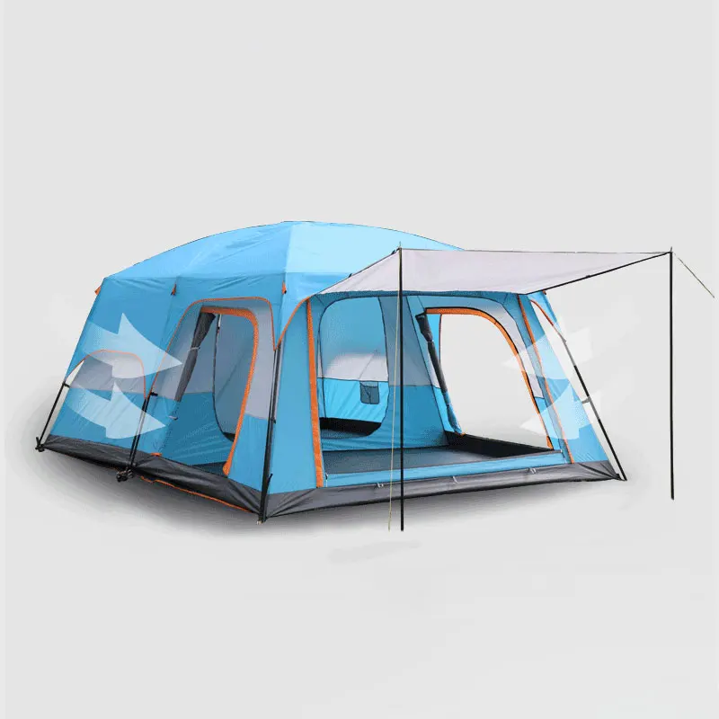 2 Bedroom 1 Hall Camping Tent 5-8 Person Double Layers Oversize Thickened Rainproof Tent Outdoor Family Camp Tour Equipment