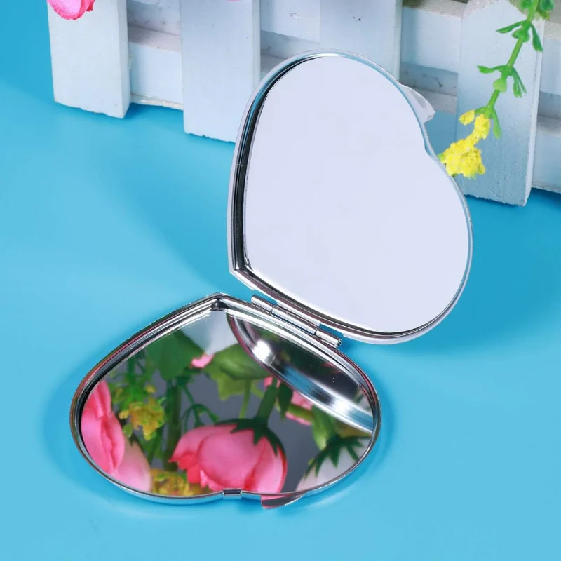 Folding Compact Pocket Makeup Mirror Double Sided Handbag Purse Heart Shape Mirror Silver Shower mirrors Unbreakable mirror