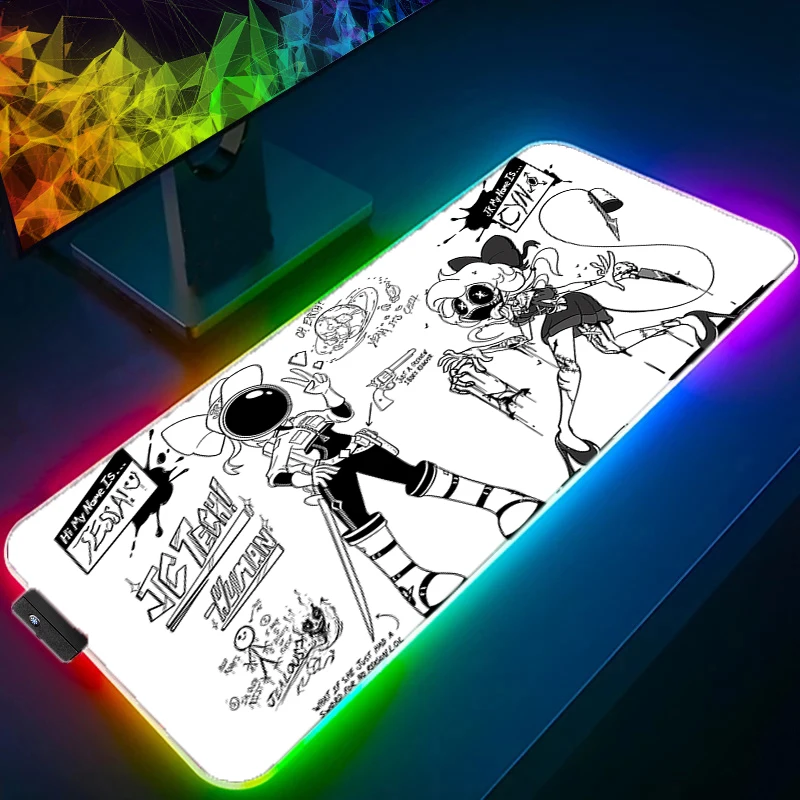 

RGB LED Design Gaming Mouse Pad Anti-Slip Rubber M-murder Uzi N V J Drones Base Extended Desk Mat For Gamer Computer Mousepad