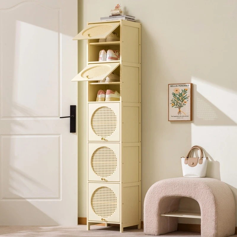 new-cream-wind-dopamine-shoe-cabinet-household-simple-door-multi-layer-dust-storage-shoe-rack-small-narrow-bamboo