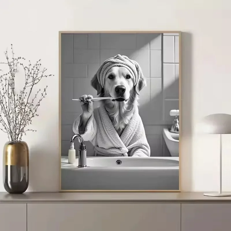 Animal Bathroom Toilet Paper Canvas Painting Poster Otter Hedgehog Giraffe Gift Wall Room Home Decor Black White Print Modern view 4