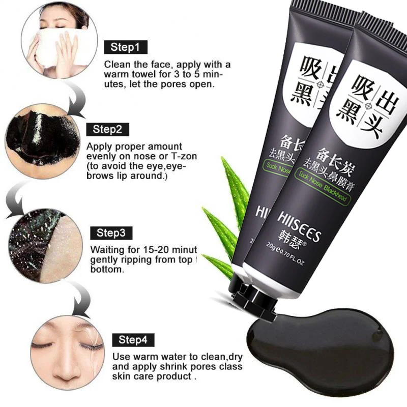 20g Bamboo Charcoal Blackhead Remover หน้ากากรูขุมขนสิว Black Head Removal ทําความสะอาดจมูก Black Peel Off หน้ากาก Skin Care
