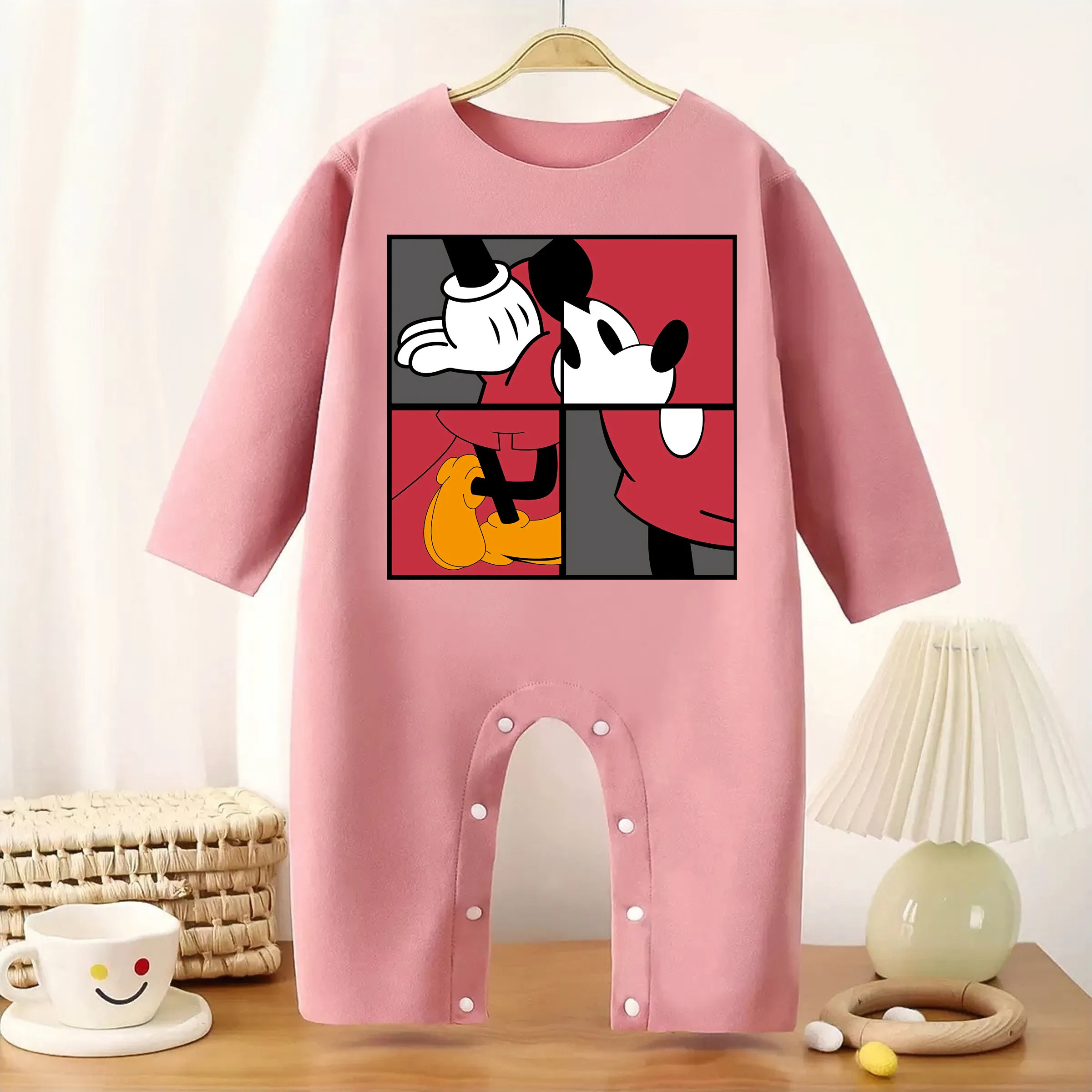 

Height 60-90CM Baby MINISO Mickey Mouse Long sleeves Cloths Cute Exquisite Print Onesie Bodysuit for Baby Comfortable Jumpsuit