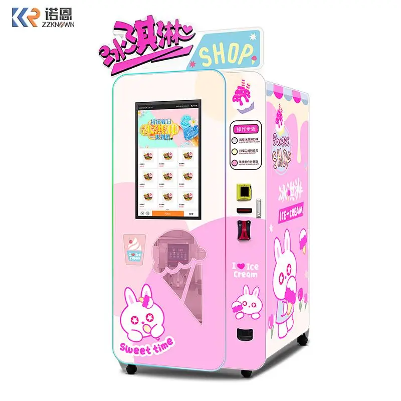 Summer Hotting Sale Ice Cream Vendning Machine With 6 Kinds Of Snacks And Jams 32 Inch Touch Screen On Machine