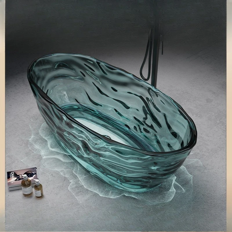 Water ripple color transparent oval freestanding crystal art light luxury bathtub