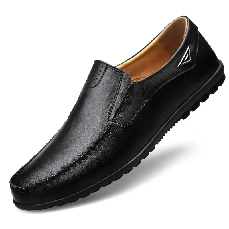 2024 Genuine Leather Men Casual Luxury Brand Mens Loafers Moccasins Breathable Slip on Black Driving Shoes Plus Size 37-47