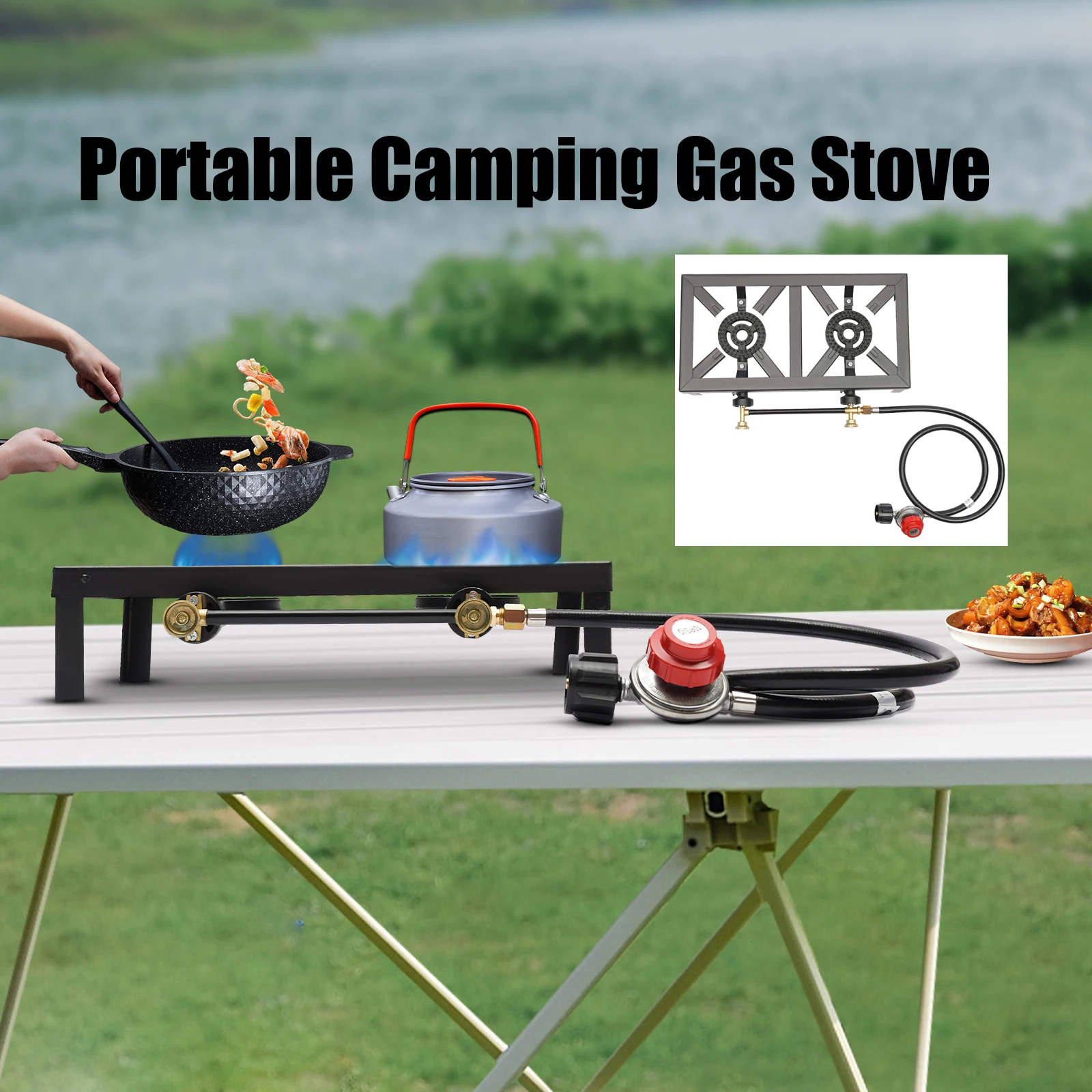 

Butane Grill Stove Portable Camping Table Grill Outdoor Gas Stove Black with Grill Net For Picnic, Garden, Camping, Travel