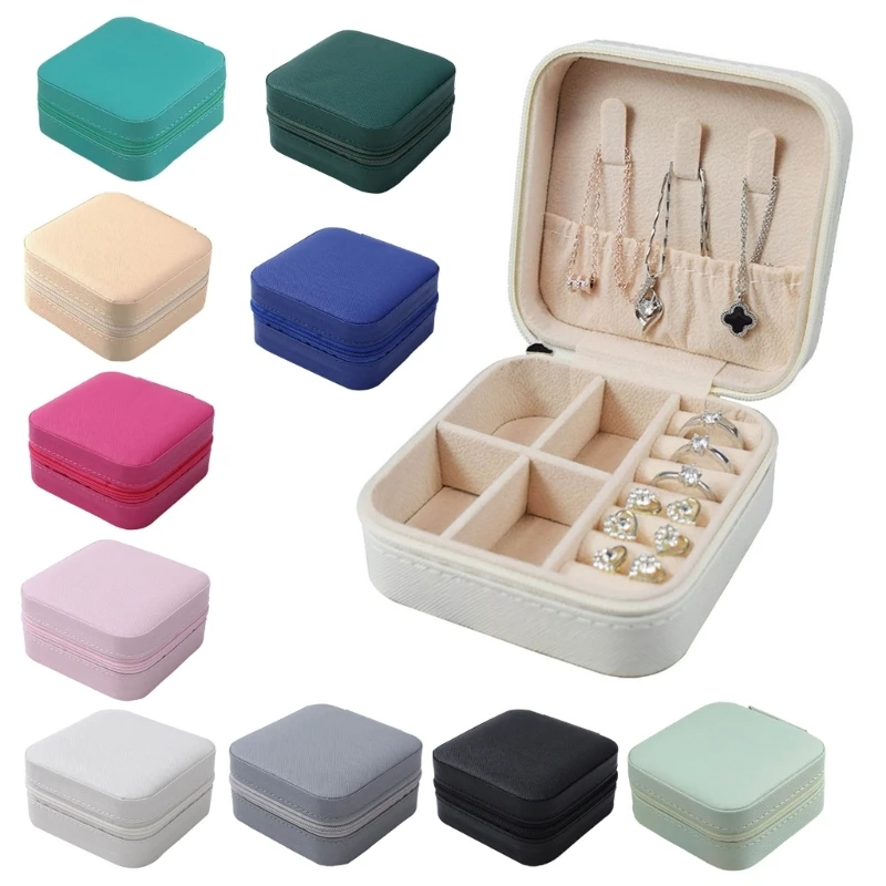 

Single Layer Storage Box Small Travel Leathers Jewelry Box Zipper Holder for Rings Earrings Necklaces Storage Display