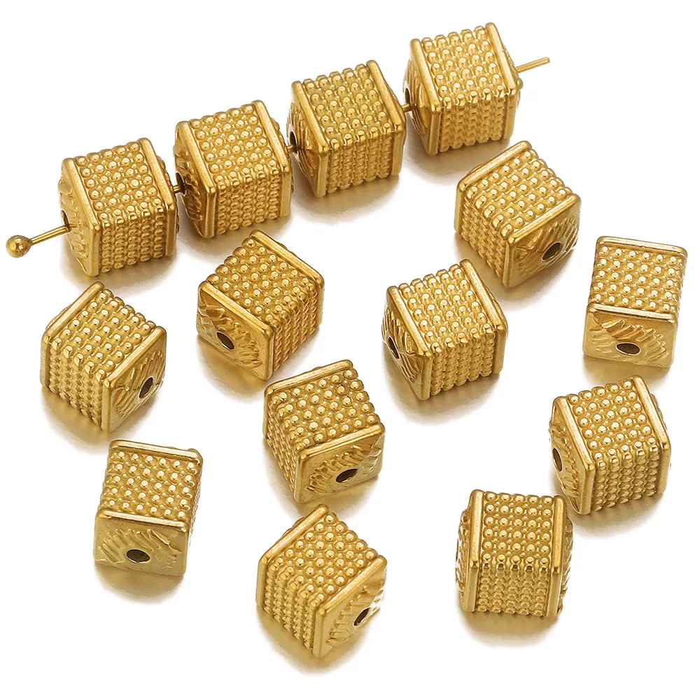 

5 шт., 8 мм, материалы для изготовления ювелирных изделий из нержавеющей стали, золотые квадратные бусины-разделители с кубическими точками для рукоделия, металлический браслет
