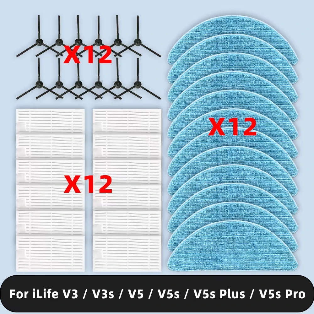 

Compatible For ( iLife V3 / V3s / V5 / V5s / V5s Plus / V5s Pro / Noisz S5 Pro ) Spare Parts Accessories Filter Side Brush Mop