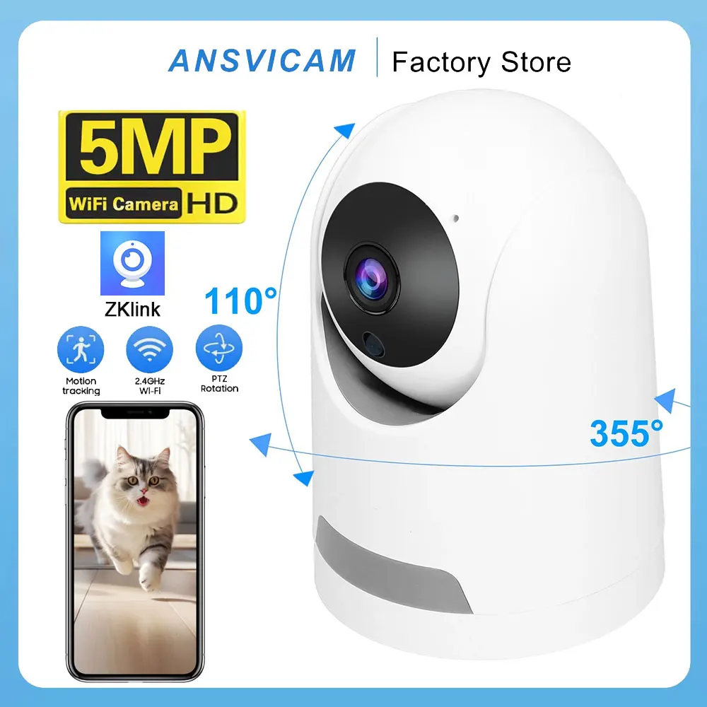 

ANSVICAM 2K 5MP WiFi Smart Home Security Camera 1080p HD Real-time APP Alerts 2-Way Audio with Motion Tracking for Baby & Pet