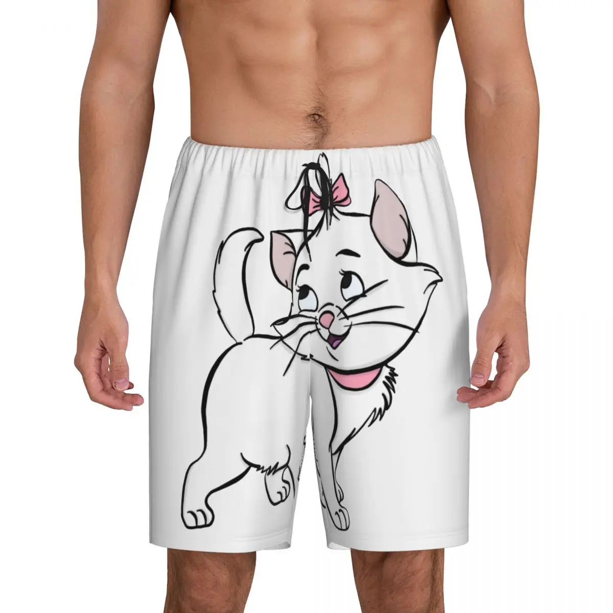 Custom Print Men's The Aristocats Pretty Kitty Marie Cat Pajama Bottoms Sleepwear Pjs Sleep Shorts with Pockets