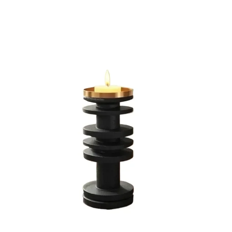 Nordic Creative Resin Imitation Travertine Metal Bamboo Candlestick Ornament for Restaurant Hotel Model Room Soft Decoration